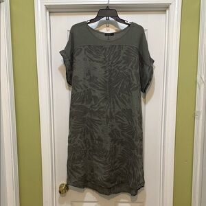 Lungo L’Arno Linen Shift Dress Moss Green Botanical Print XL/1X Made in Italy